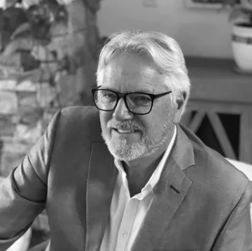 Black-and-white portrait of a Lightapalooza team member,  Glenn Merlin Johnson