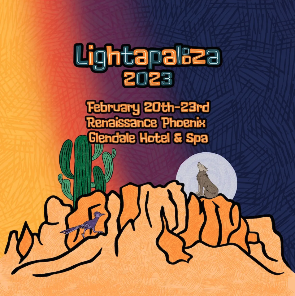 Lightapalooza logo in teal and orange lettering.