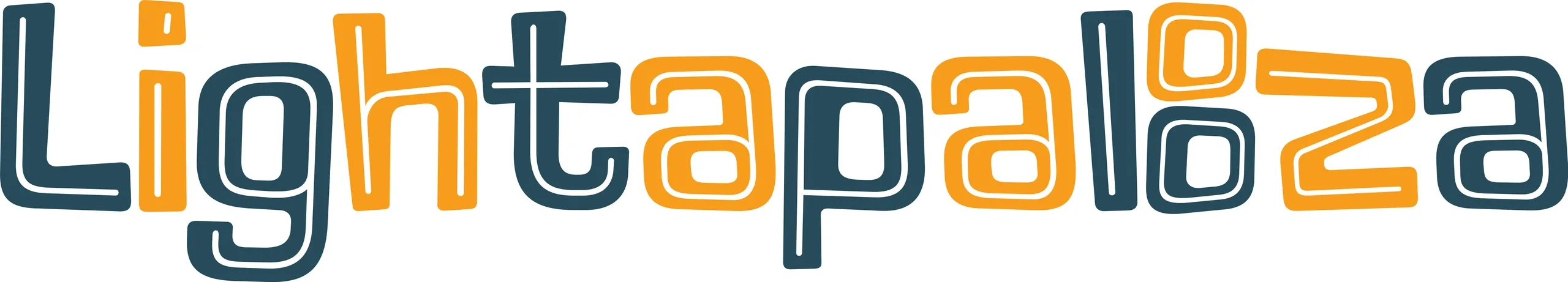 Lightapalooza logo in teal and orange lettering.
